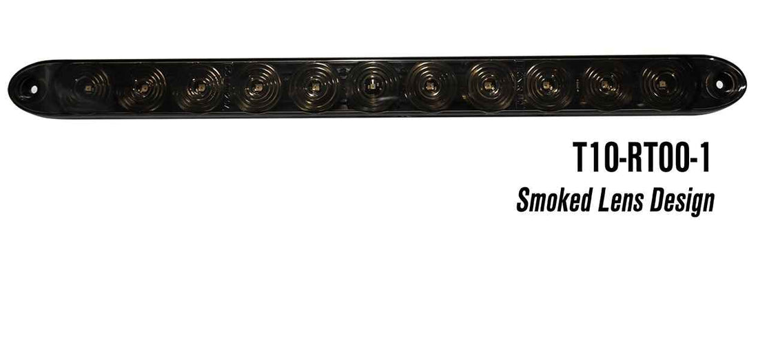 LED light bar with smoked lens design on a white background