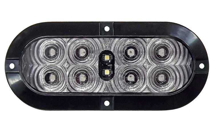 Oval LED light bar with multiple lights on a white background