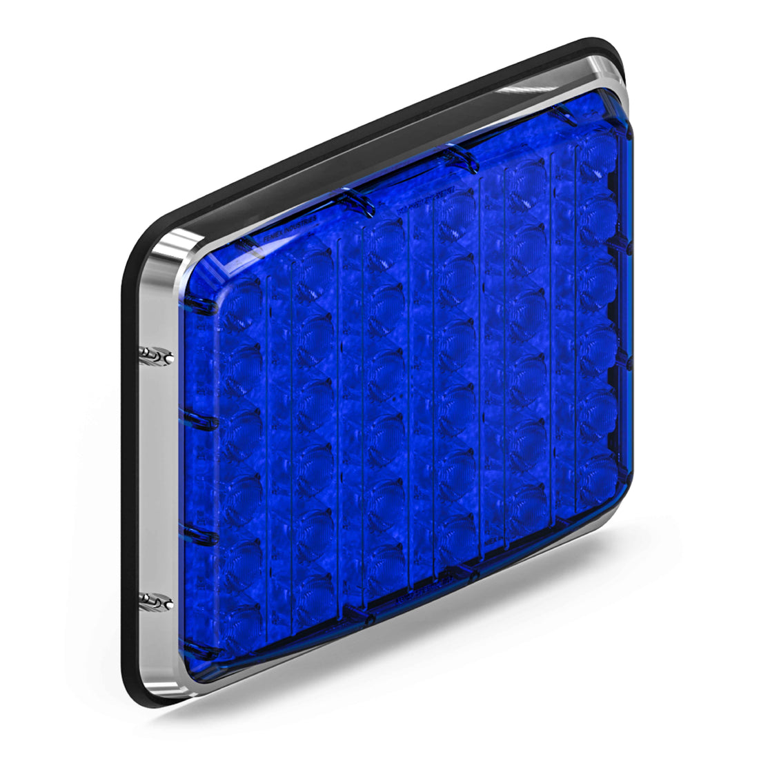 A blue Feniex Spot Lux 9x7 perimeter light with a clear lens, designed for vehicle mounting as warning or scene lighting.