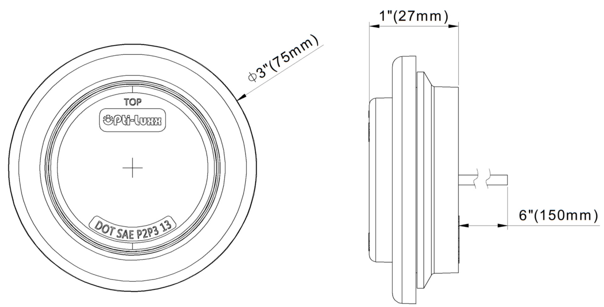 Opti-luxx 2" Round Amber 200 Series Marker (Grommet, 2-Wire Connection)