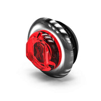 Red and silver Feniex 1" Round Marker Chrome Bezel light on a white background