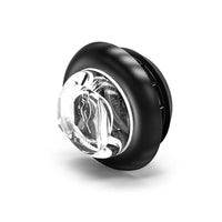 Black and clear Feniex 1" Round Marker Chrome Bezel on a white background