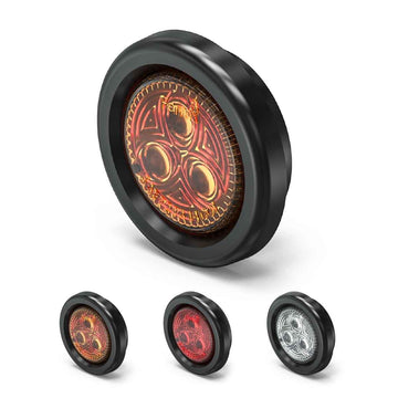 Set of round reflective markers with different color options on a white background