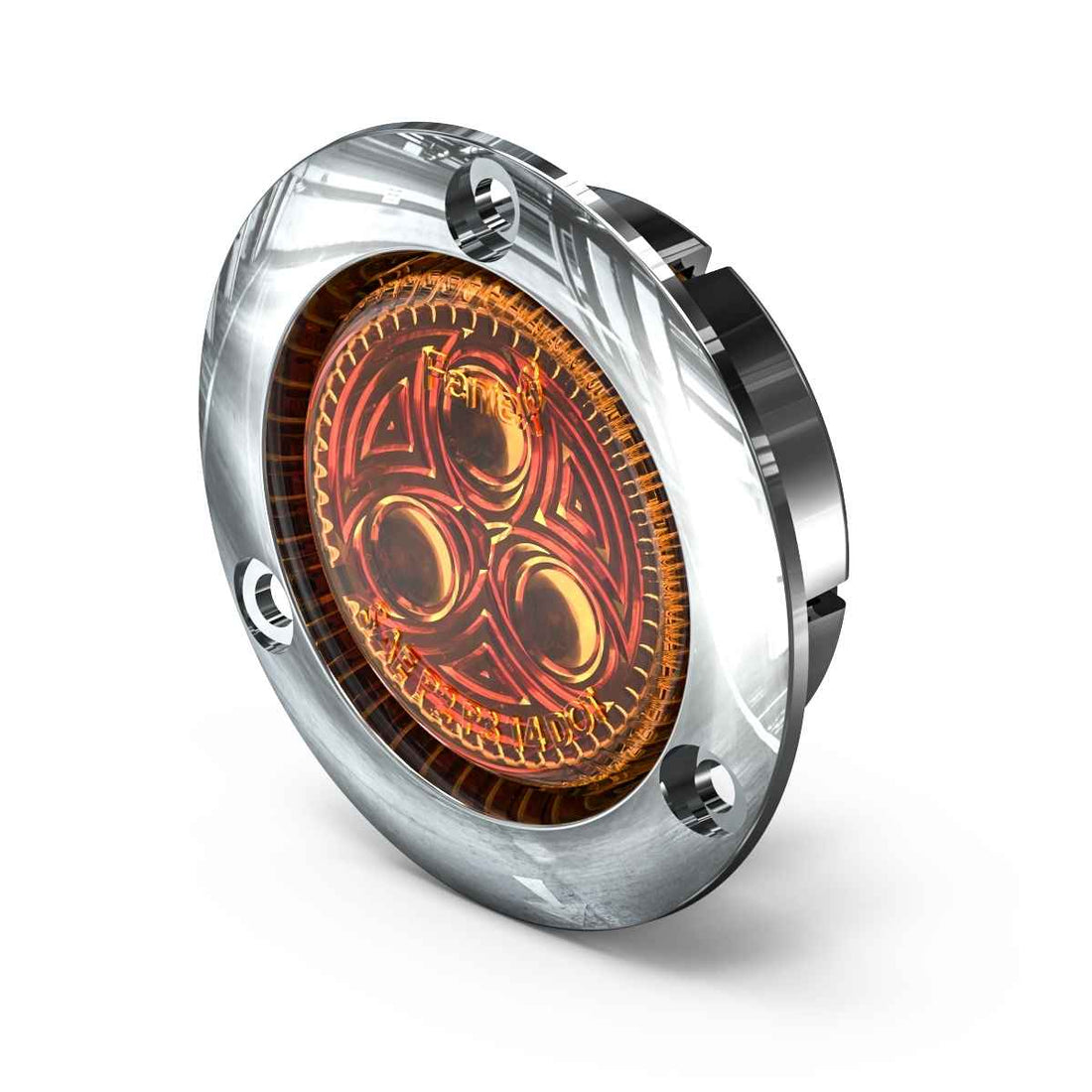 Feniex 2" Round Marker with intricate design on a white background