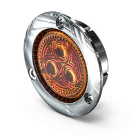 Circular Feniex 2" Round Marker Chrome Bezel with intricate design on a white background