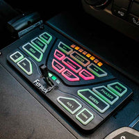 Feniex 4200 Data-Link Controller panel with colorful buttons and labels on a vehicle dashboard