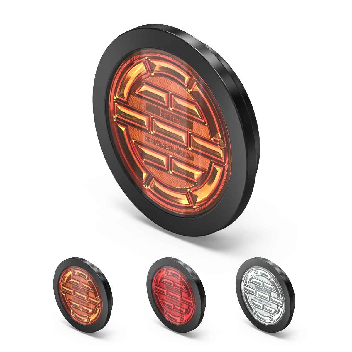 Set of round reflective markers with different color options on a white background