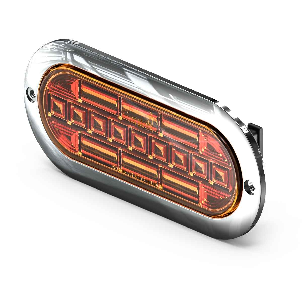 Oval-shaped Feniex 6" Oval STTR LED light with chrome finish on a white background