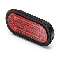 Red Feniex 6" Oval STTR LED light with black casing on a white background