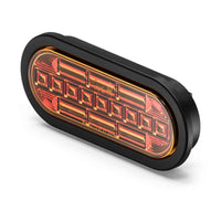 Rectangular Feniex 6" Oval STTR LED light with red and orange pattern on a white background