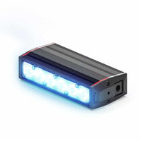 Rectangular Feniex Fusion 100 Stick LED light bar with blue illumination on a white background