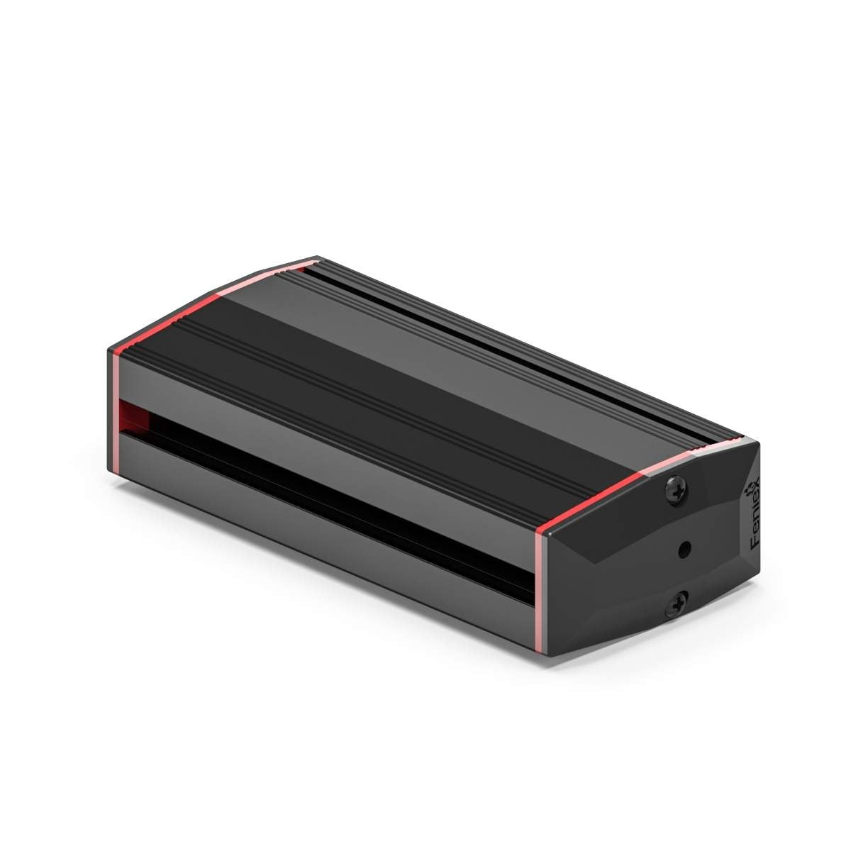 Black rectangular Feniex Fusion 100 Stick with red accents on a white background