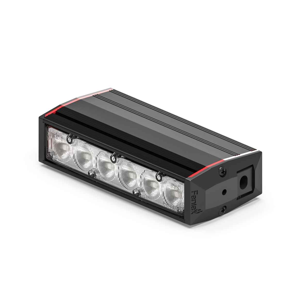 Rectangular Feniex Fusion 100 Stick LED light bar with a black casing and red accent on a white background