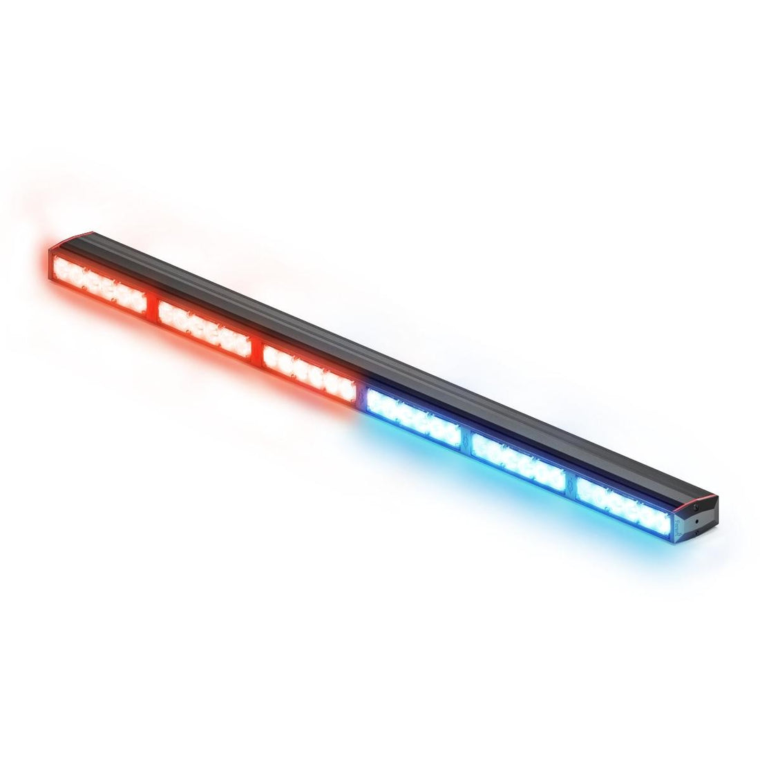 Feniex Fusion 600 Stick LED light bar with red, blue, and white lights on a white background