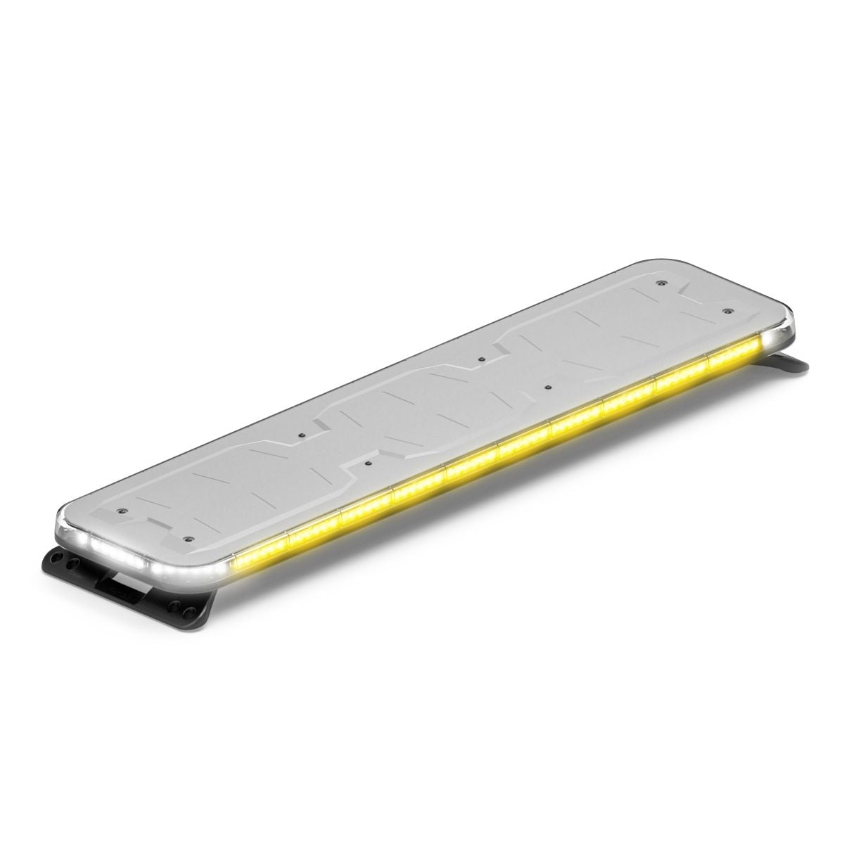 Long rectangular Feniex Fusion GPL 49" Lightbar with a yellow LED on a white background