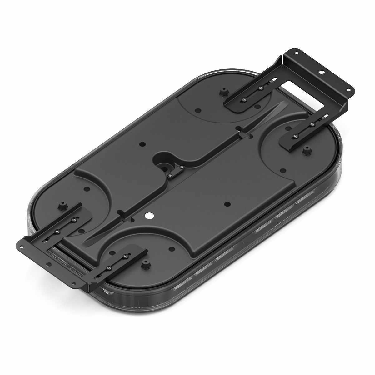 Black metal bracket or component on a white background