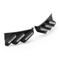 Two black Feniex Fusion Spoiler LED light brackets on a white background