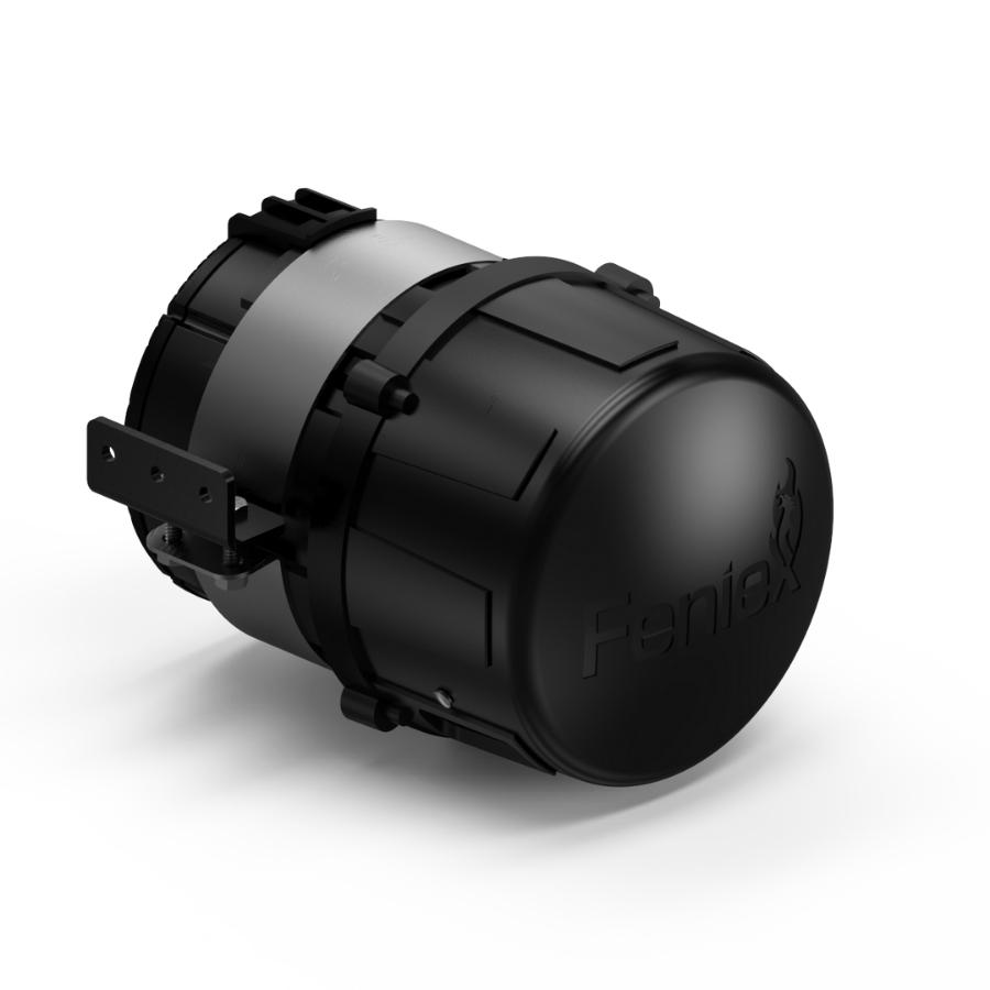 Black cylindrical device Feniex Hammer 100W Speaker/Siren with 'Fenix' branding on a white background