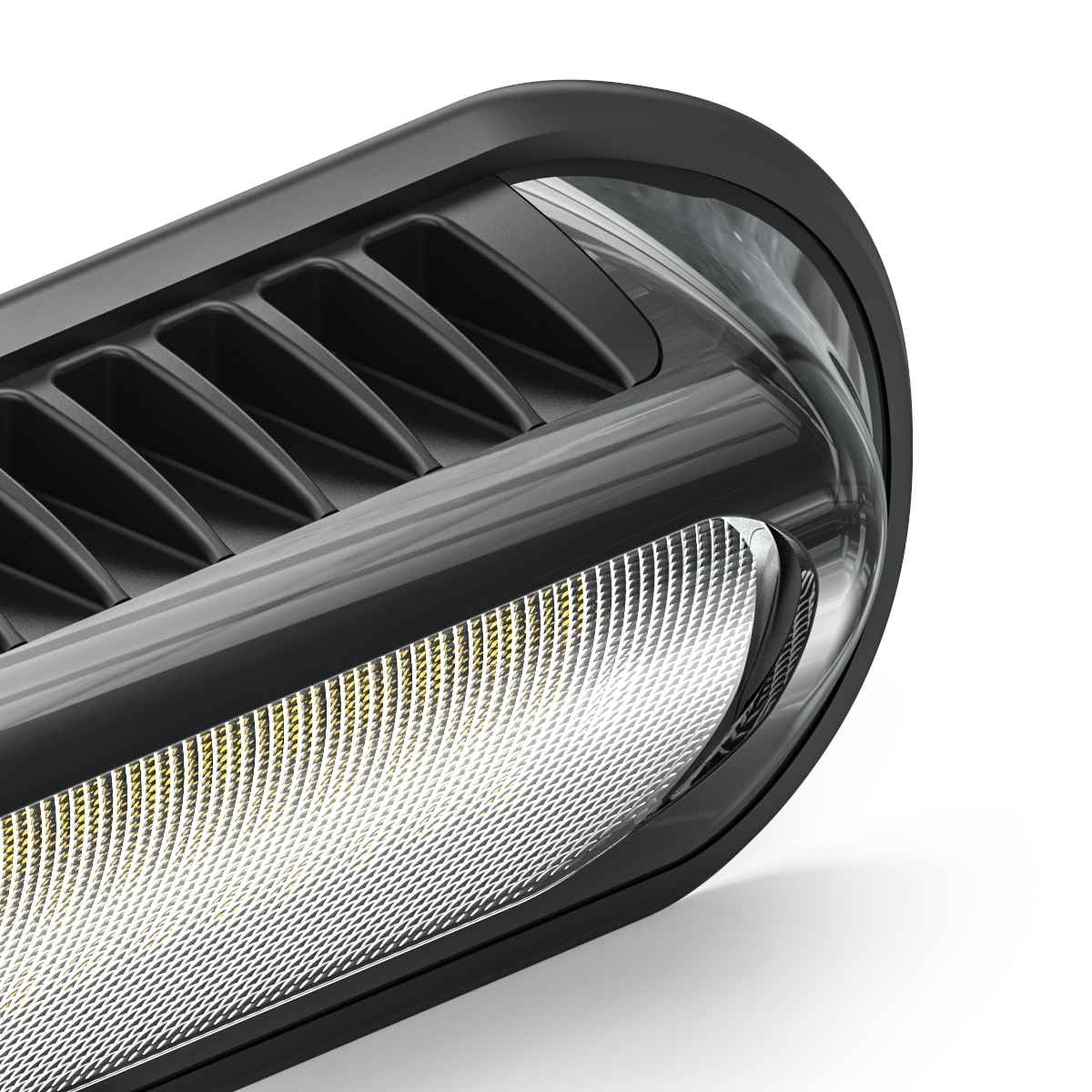 Close-up of a black Feniex Perimeter Flood Light