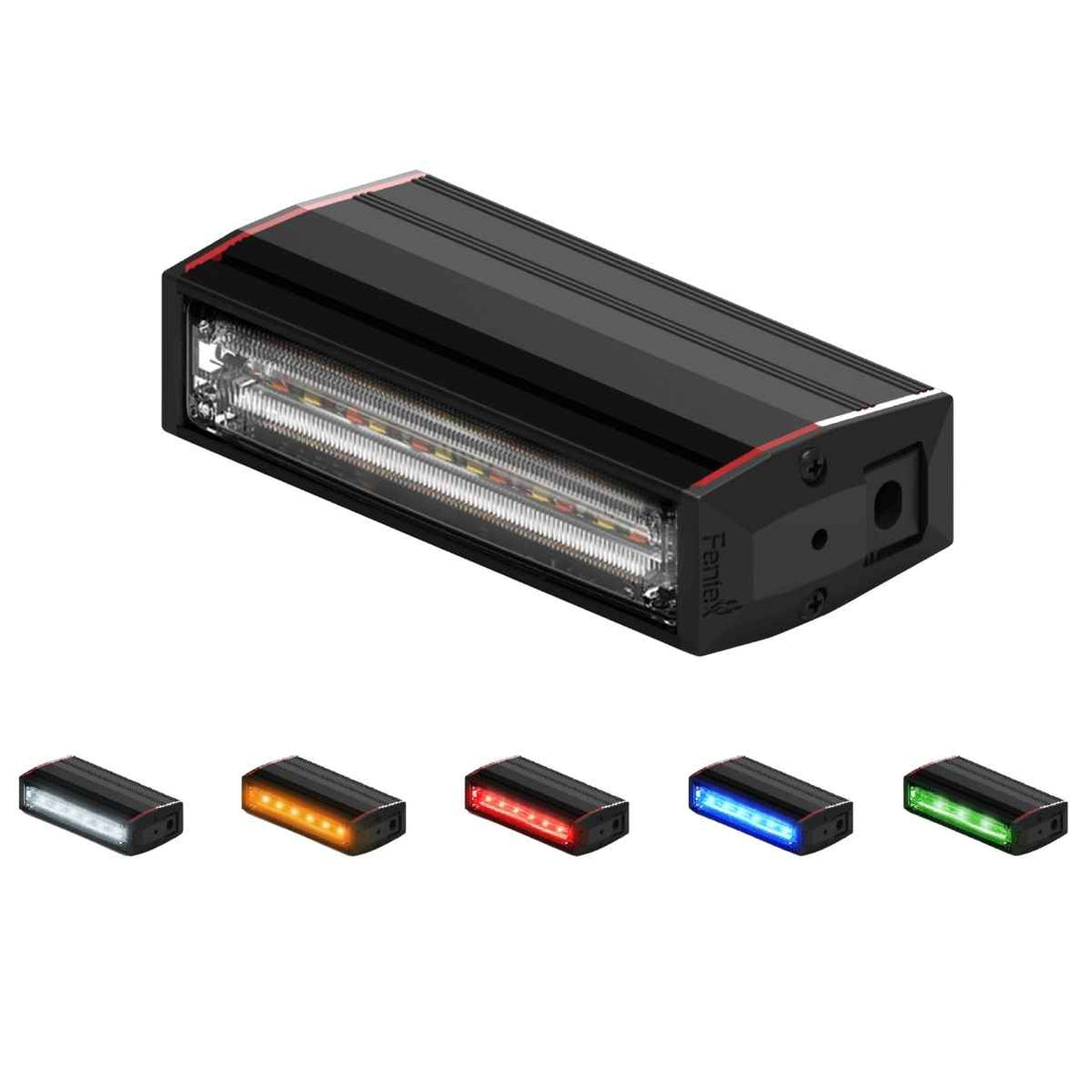 Feniex Q-100 Stick LED light bar with color-changing options on a white background