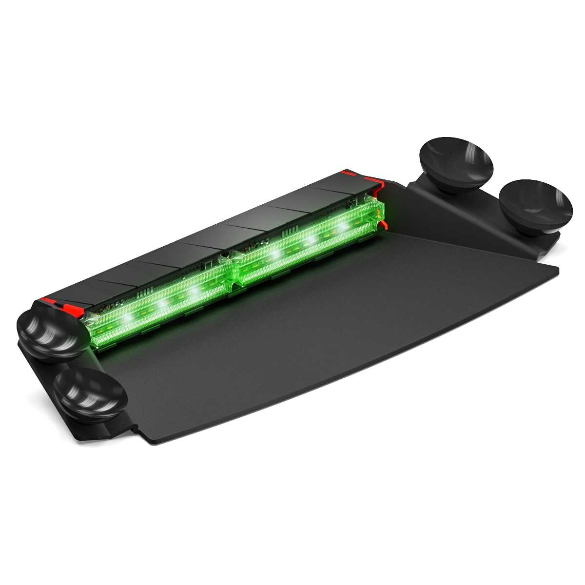 Black Feniex Q-2X Dash with green LED light strip on a white background