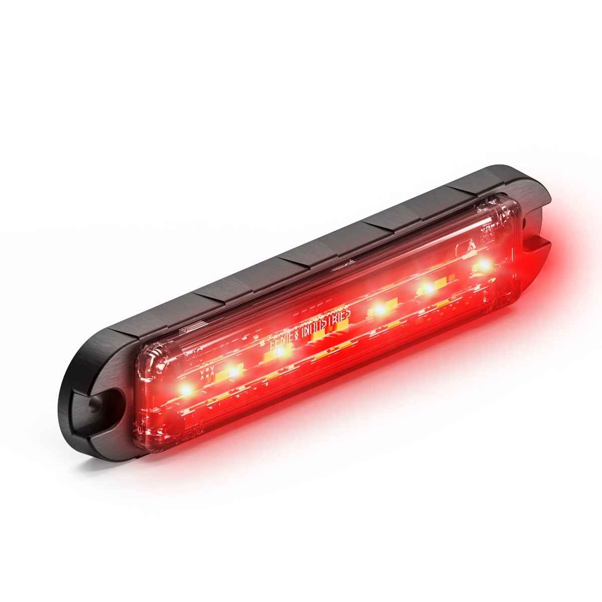 Red Feniex Q-Flat-Surface Mount LED light bar on a white background