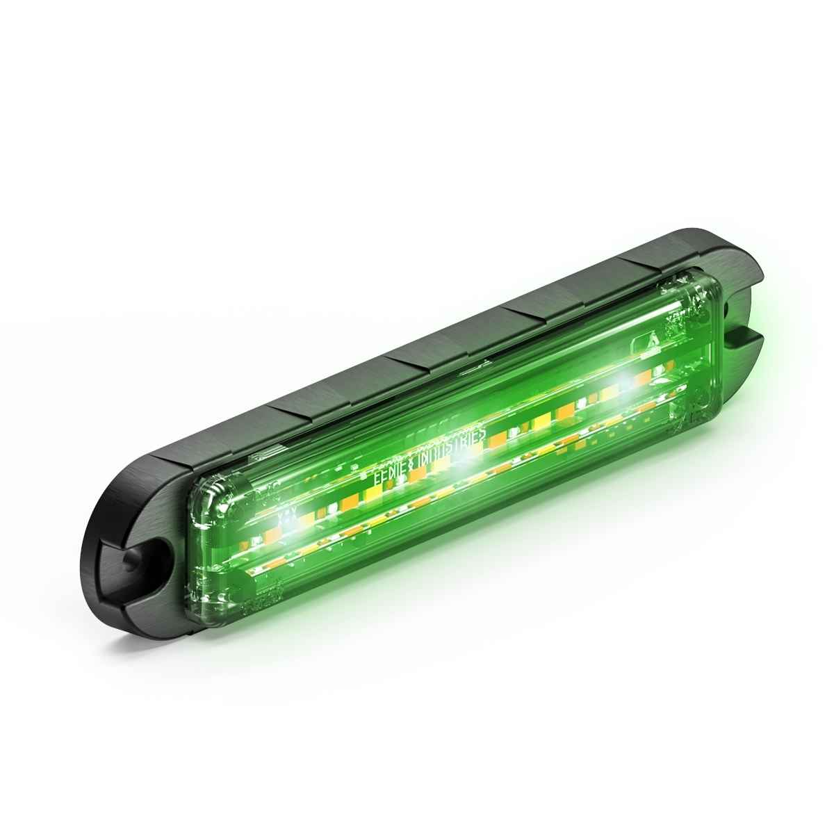 Green Feniex Q-Flat-Surface Mount LED light bar on a white background