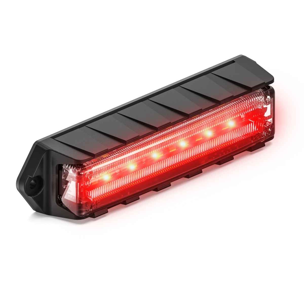Red Feniex Q-Surface Mount LED light bar on a white background