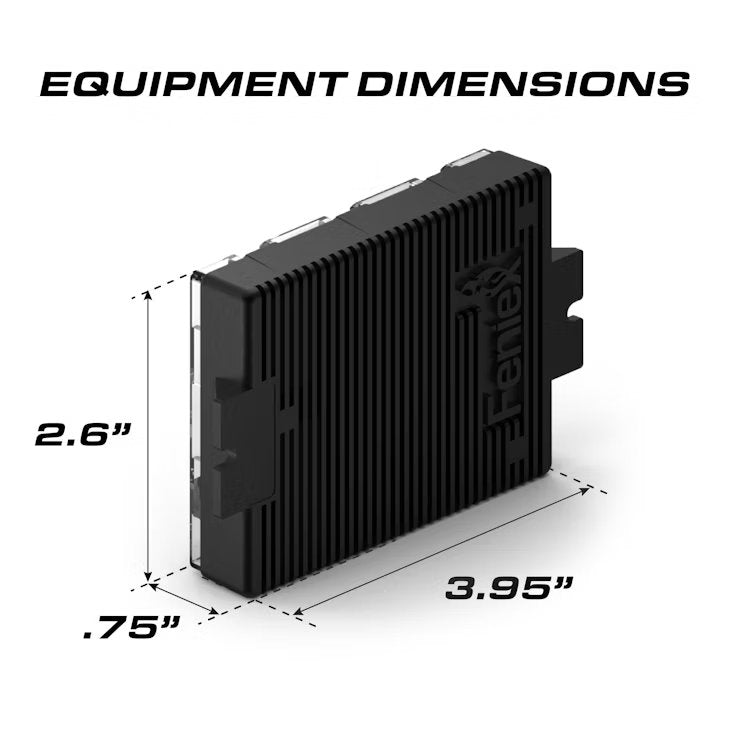 Black Feniex Q Link with dimensions labeled on a white background
