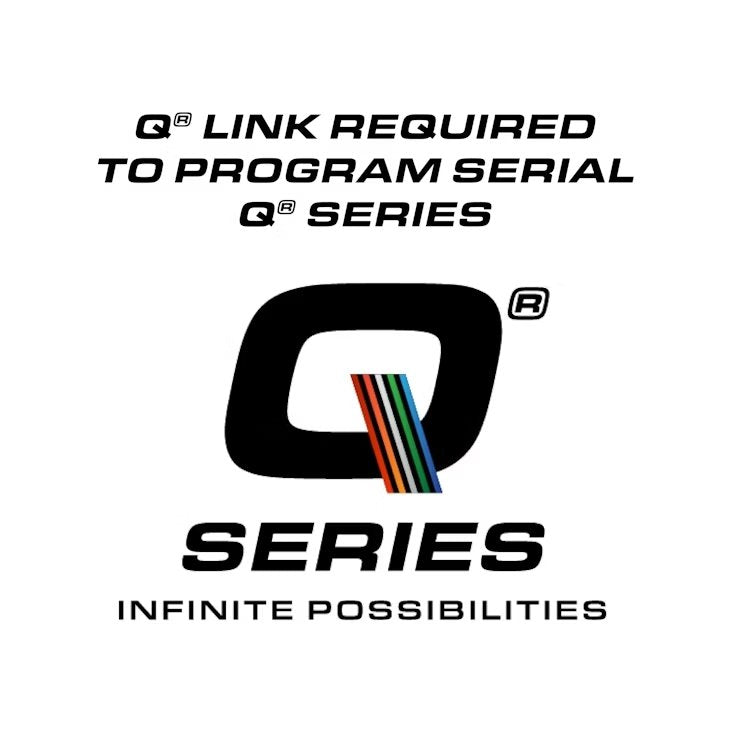 Q Series logo with text about Q Link required for programming on a white background