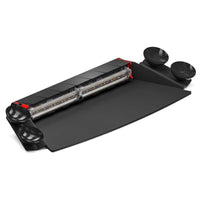 Black Feniex Q Serial 2X and 1X  Dash with a monitor stand and two bowls on a white background