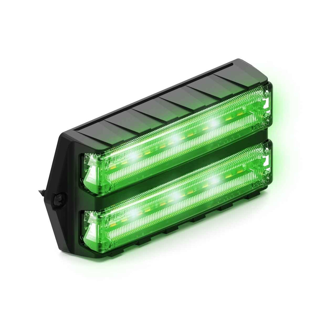 Green Feniex Q Serial Dual Surface Mount with black casing on a white background