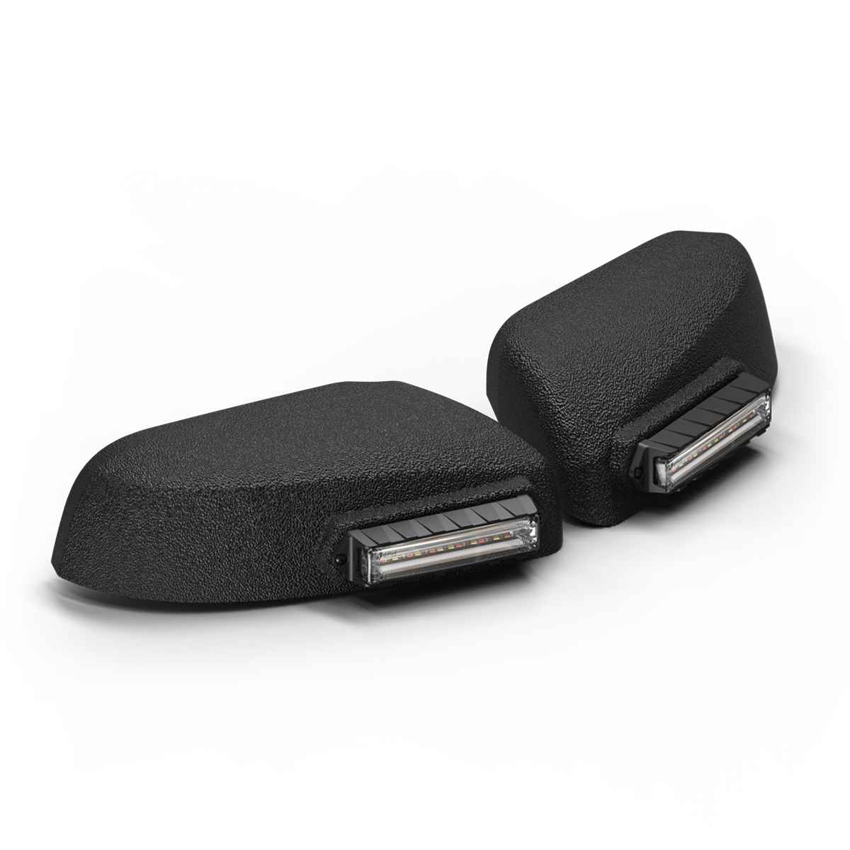 Two black Feniex Q Serial Mirror Mount on a white background