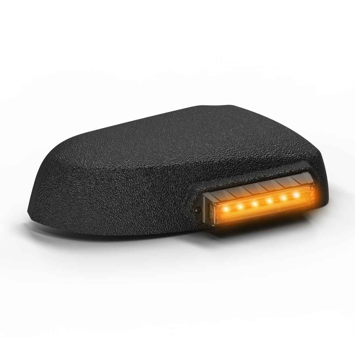 Black Feniex Q Serial Mirror Mount with orange LED on a white background