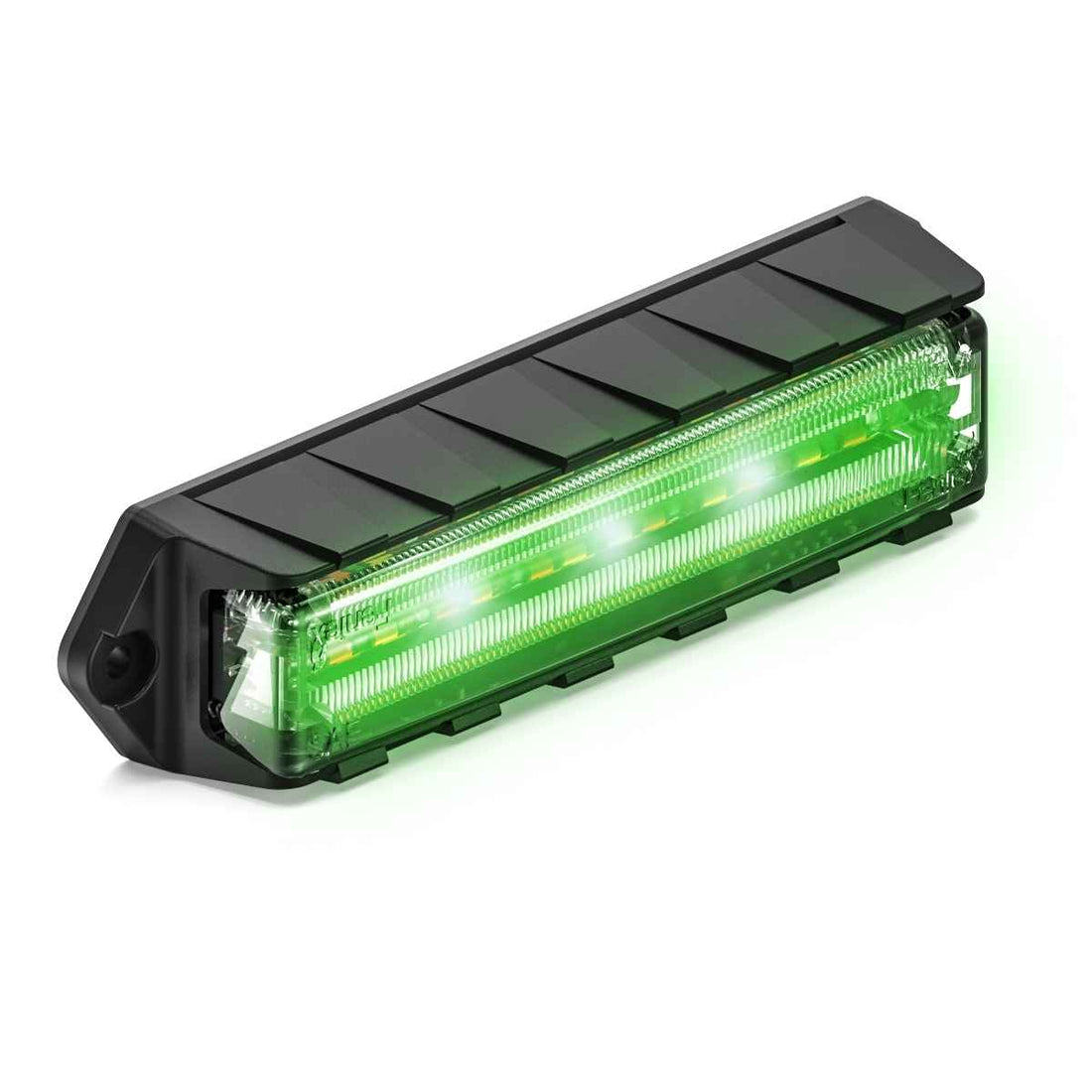 Feniex Q Serial Surface Mount Green LED light bar with black casing on a white background