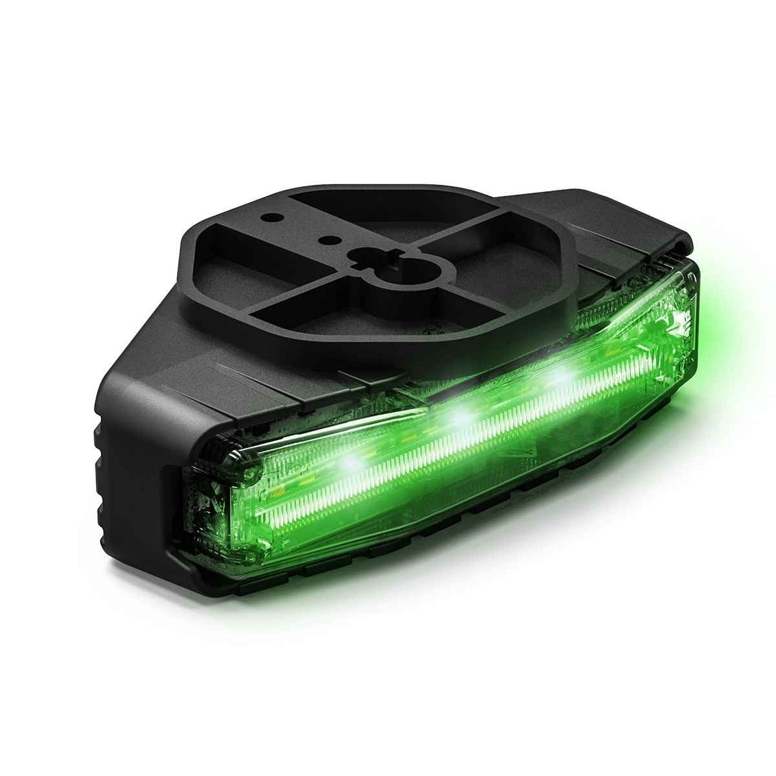 Black and green Feniex Q Serial Under Mirror on a white background