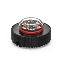 A Feniex Quad Cannon emergency warning light with a black housing and a clear dome displaying the multicolor settings.