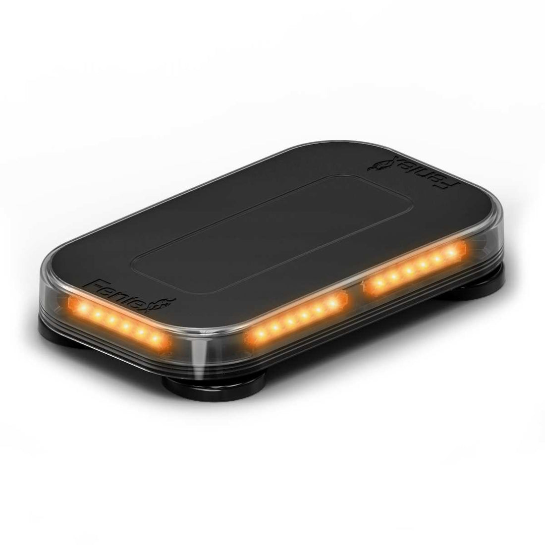 Black Feniex Quantum® 2.0 14" Mini LED light bar with orange lights on a white background