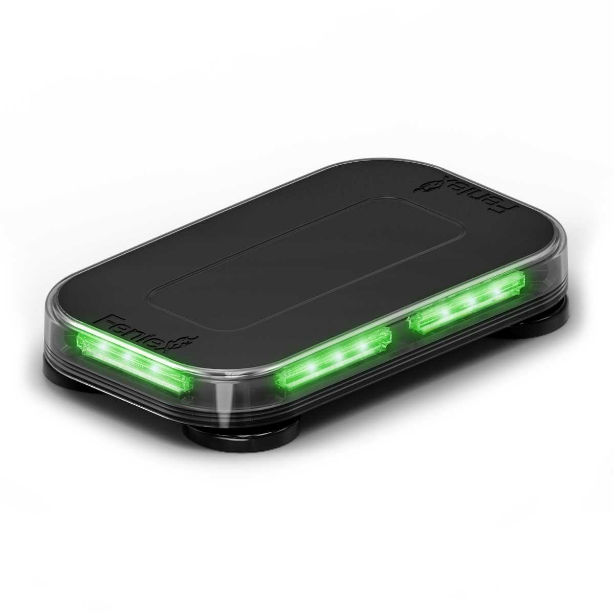 Black Feniex Quantum® 2.0 14" Mini with green LED lights on a white background