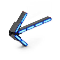 Black Feniex Quantum® 2.0 Split Arrow LED light bar with blue lights on a white background