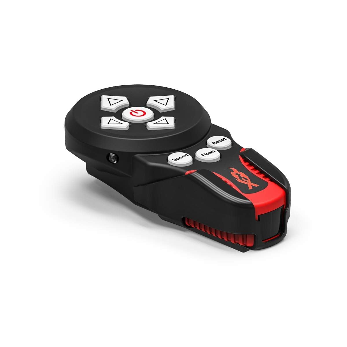 Feniex Remote Spot Black and red remote control device on a white background