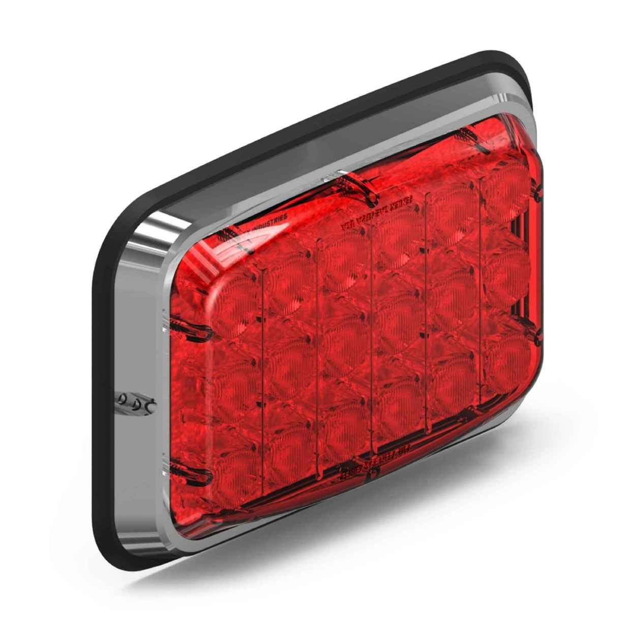 Rectangular red LED light with black frame on a white background