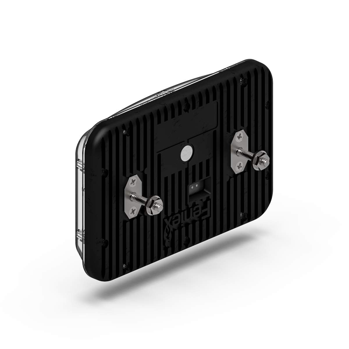 Black Feniex Spot Lux 6x4 back with screws on a white background