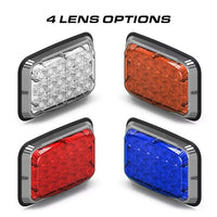 Four Feniex Spot Lux 6x4 LED lens options on a white background with '4 Lens Options' text.
