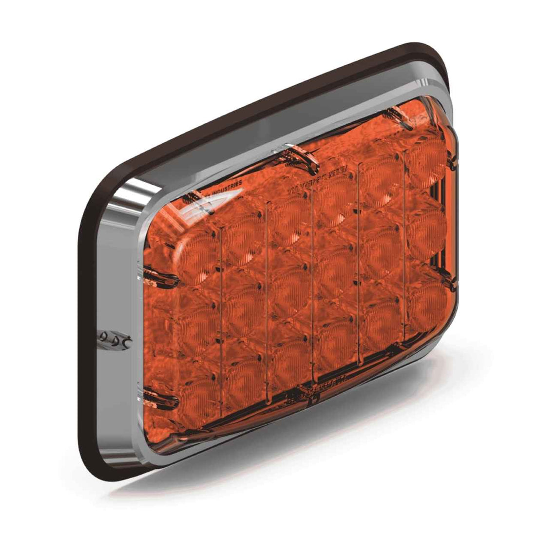 Rectangular orange Feniex Spot Lux 6x4 LED light with silver frame on a white background
