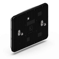 Feniex Spot Lux 9x7 back Black back with screws on a white background