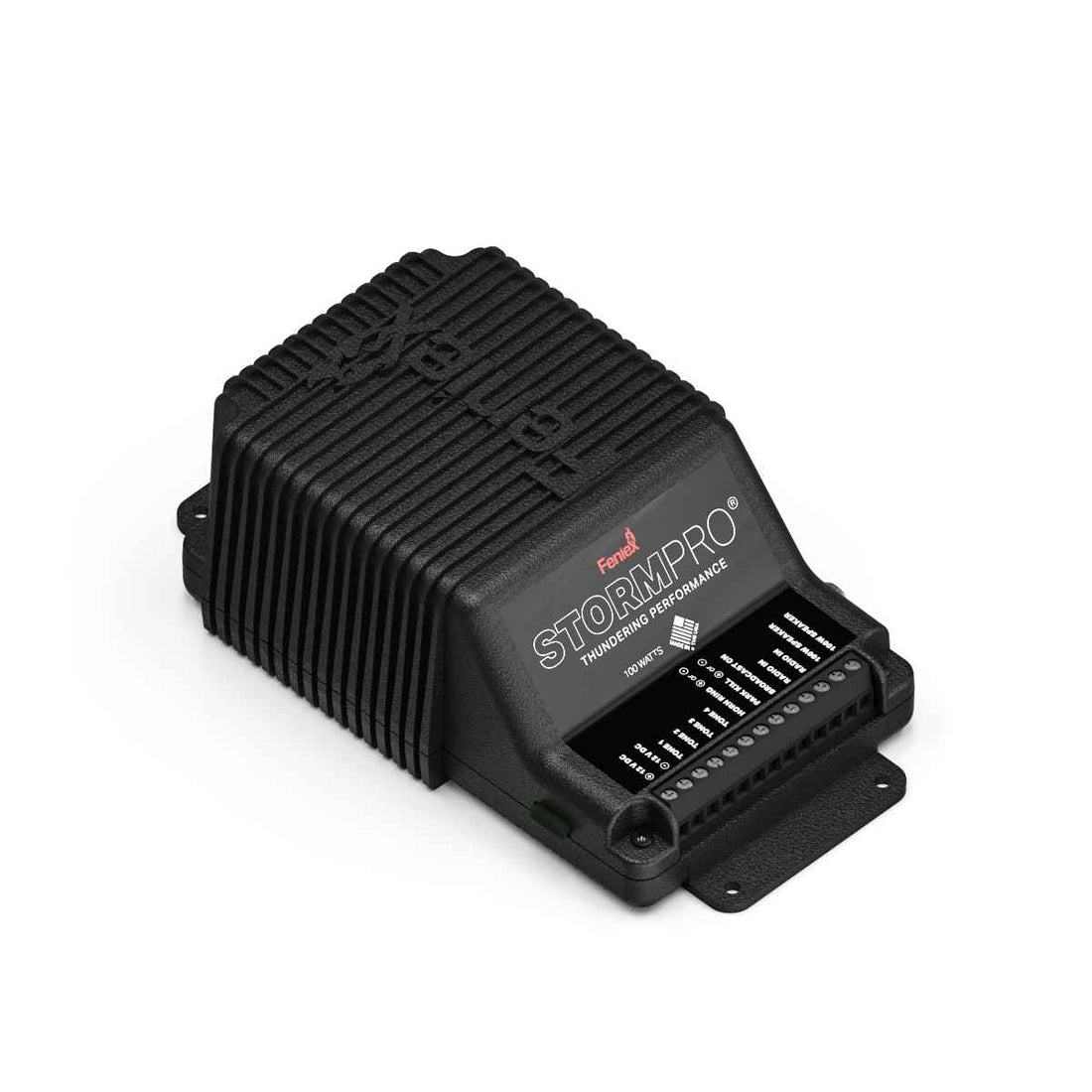 Black Feniex Storm 100W Siren with 'Feniex' branding on a white background