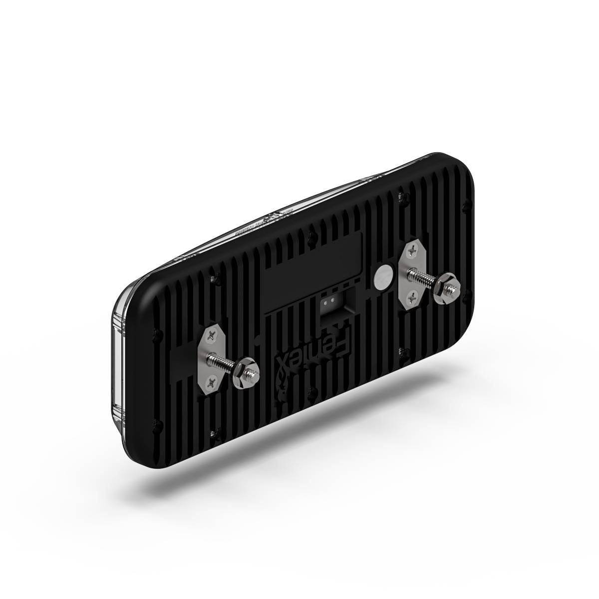 Black Feniex Tail Turn Lux 7x3 (AA) back with screws on a white background