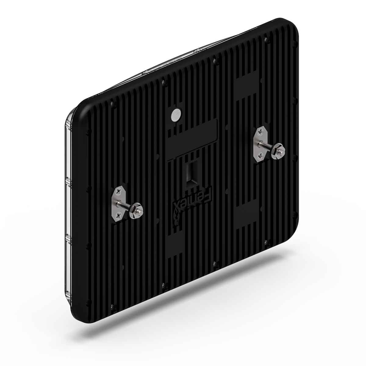Black Feniex Lux 9x7 backside with screws on a white background