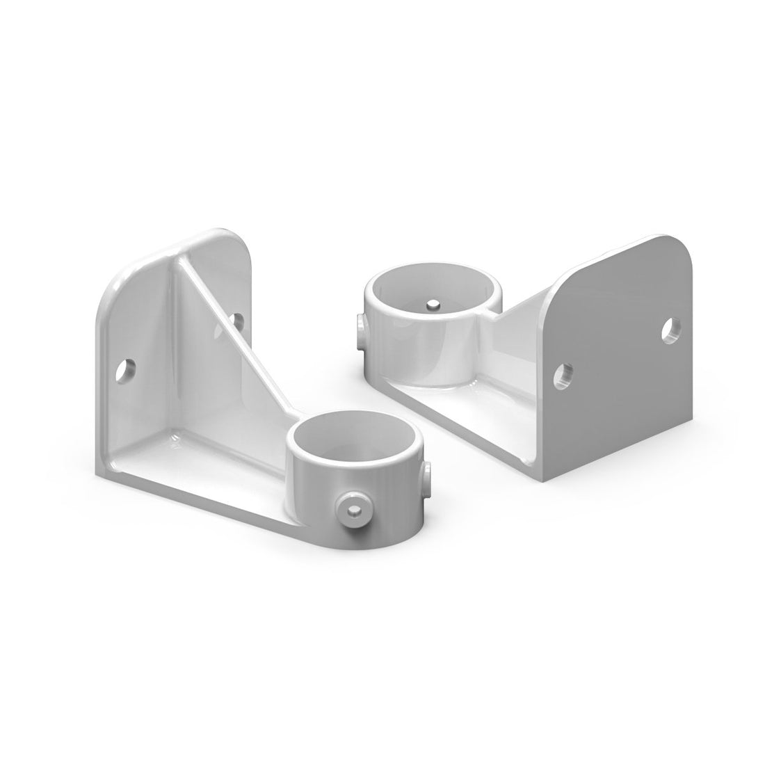 Metal bracket with cylindrical components on a white background